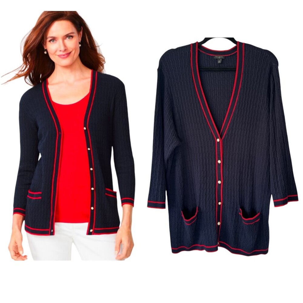Talbots Navy and Red Women's Cardigan